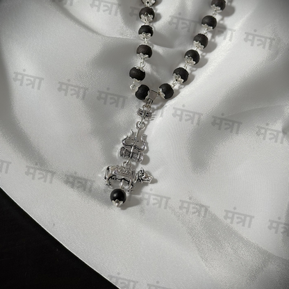 Original Karungali Malai with Shiv Trishul & Nandi Pendant - Silver Plated