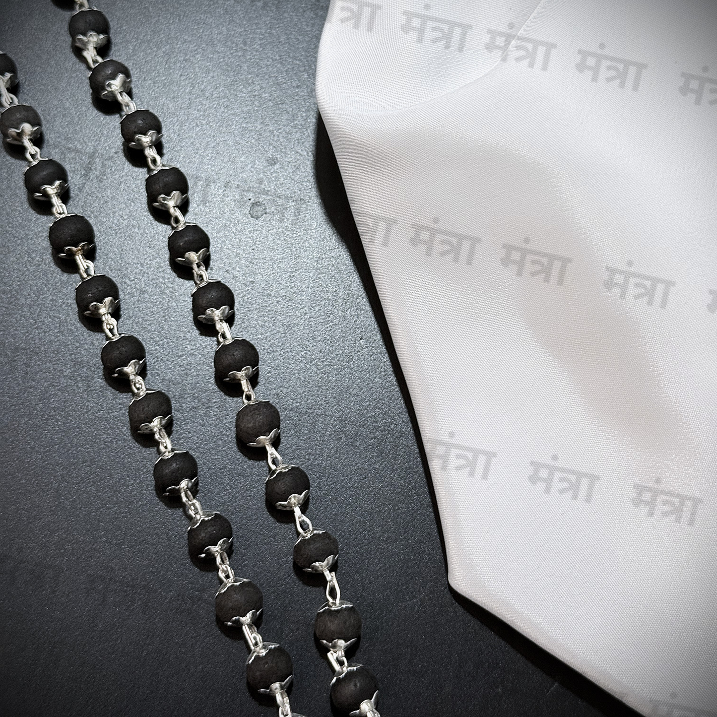 Original Karungali Malai with Shiv Trishul & Nandi Pendant - Silver Plated