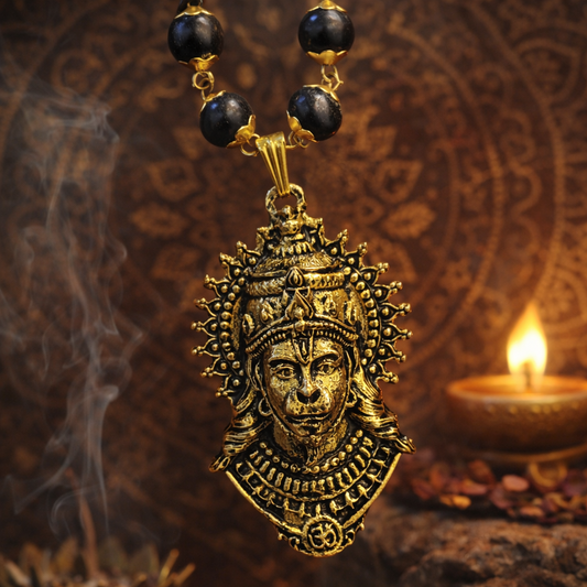 Shri Hanuman Face Gold Plated Karungali Beads Necklace – Certified