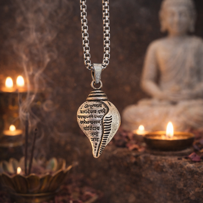 Kambu Shankh Locket With Silver Plated Chain
