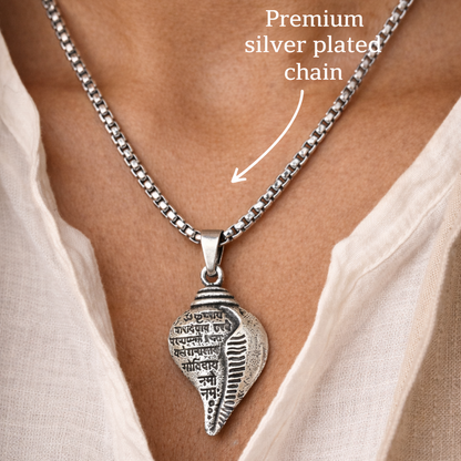 Kambu Shankh Locket With Silver Plated Chain