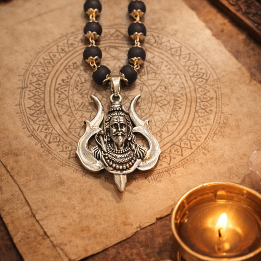 Original Karungali Mahadev Trishul Necklace  - Silver Plated