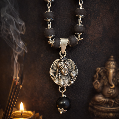 Lord Kartikeya Karungali Malai Necklace - Silver Plated