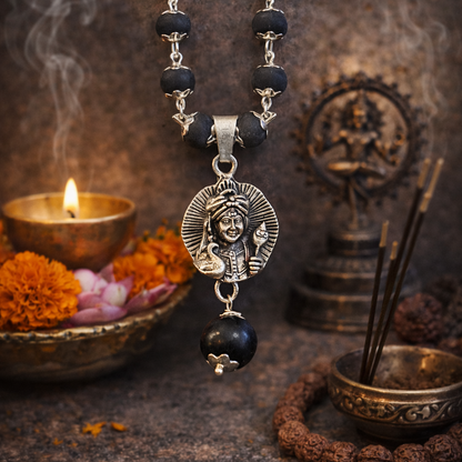 Lord Kartikeya Karungali Malai Necklace - Silver Plated