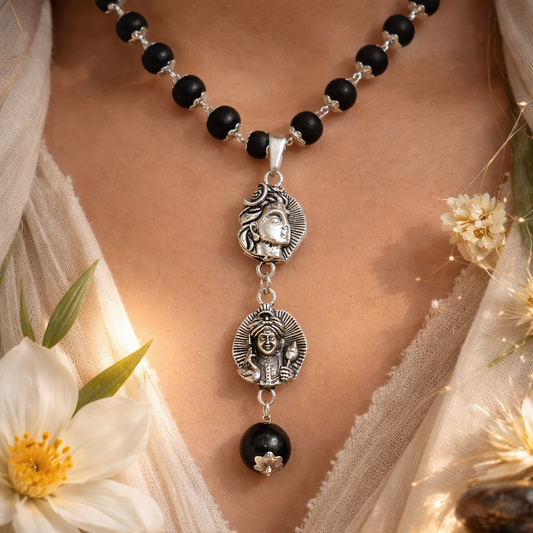 Bhairav & Lord Murugan Karungali Malai Necklace - Silver Plated