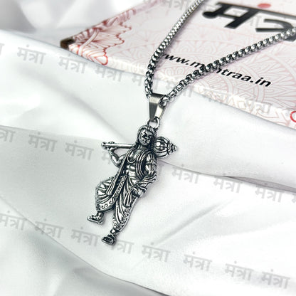 Bajrang Bali Gada Necklace- Silver Plated