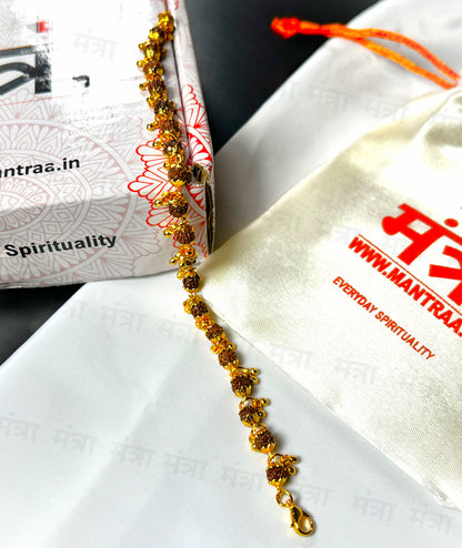 Gold Plated 5 Mukhi Rudraksha Bracelet For Women