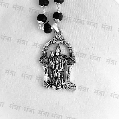 Lord Murugan Karungali Malai Silver Plated Cap Necklace - Certified