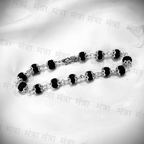 Flower Bracelet Karungali Malai Silver Plated Cap - Certified