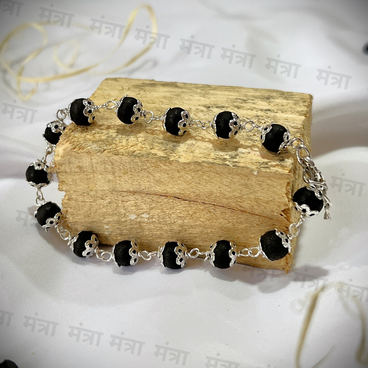 Flower Bracelet Karungali Malai Silver Plated Cap - Certified