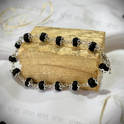 Flower Bracelet Karungali Malai Silver Plated Cap - Certified