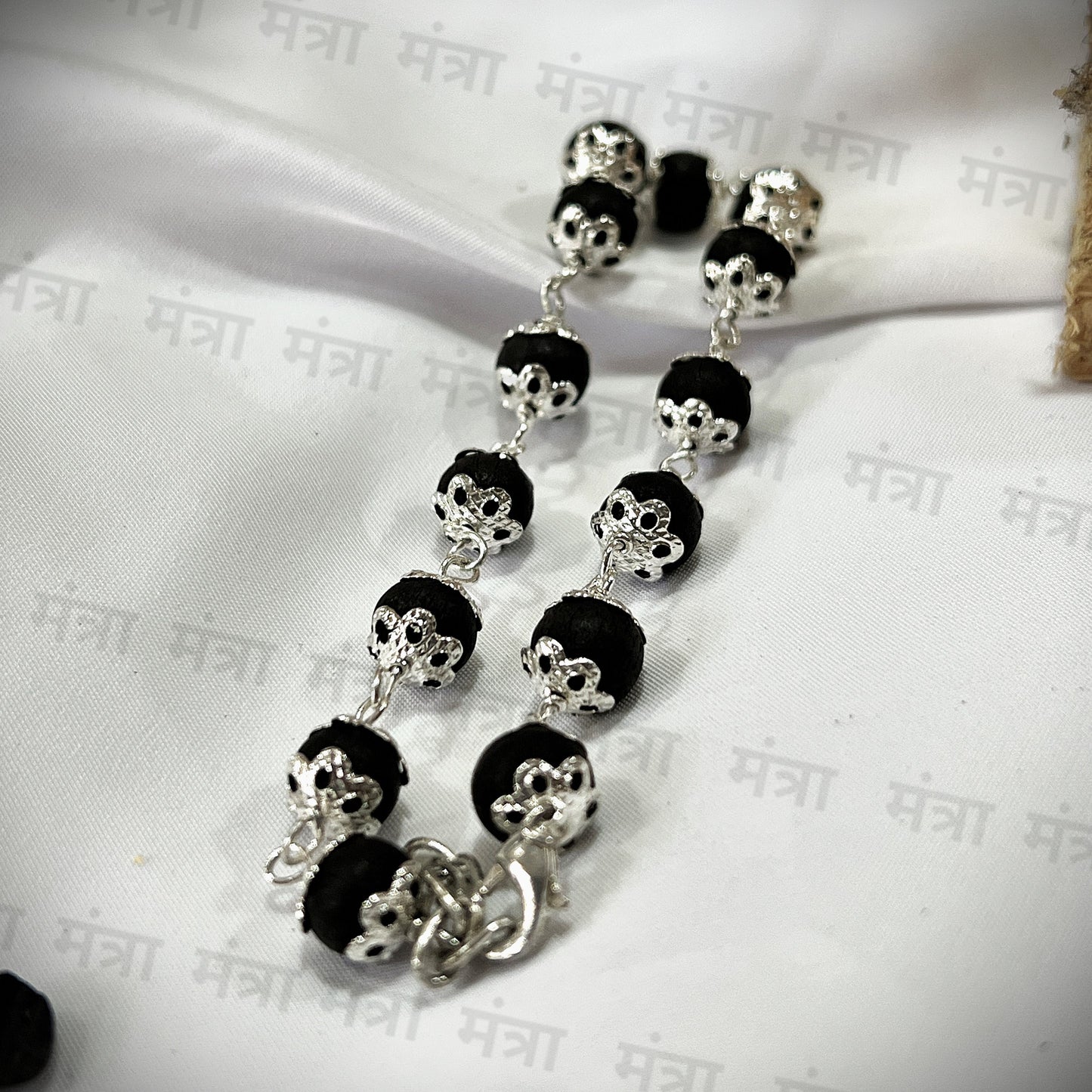Flower Bracelet Karungali Malai Silver Plated Cap - Certified