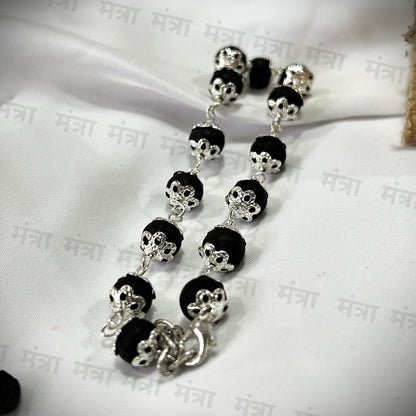 Flower Bracelet Karungali Malai Silver Plated Cap - Certified