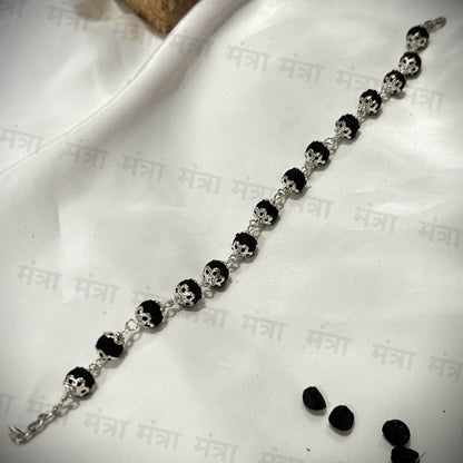 Flower Bracelet Karungali Malai Silver Plated Cap - Certified