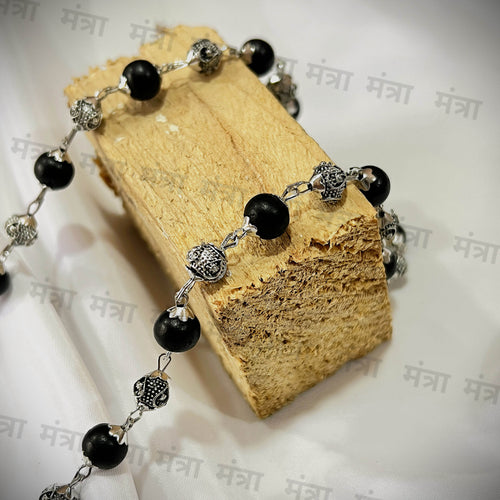 Vel Beads & Karungali Malai Silver Plated Necklace - Certified