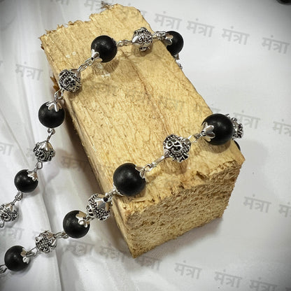 OM Karungali Malai Silver Plated Necklace - Certified