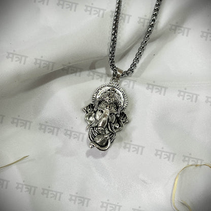 Ganesh Ji Face Necklace - Silver Plated
