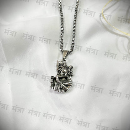 Krishna Ji with Bansuri Necklace - Silver Plated