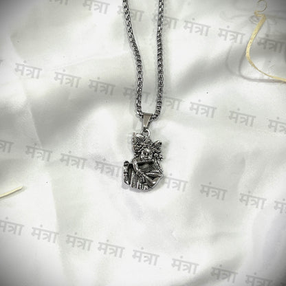 Krishna Ji with Bansuri Necklace - Silver Plated