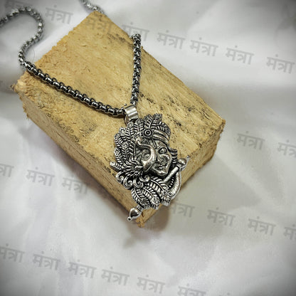 Krishna Ji Mor & Bansuri Necklace - Silver Plated