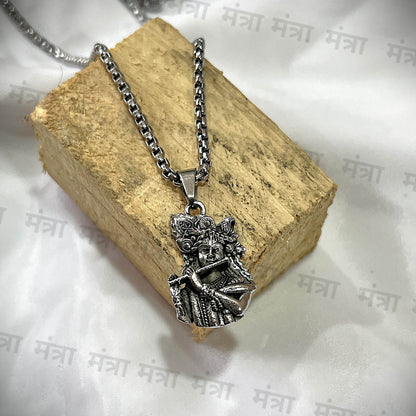 Krishna Ji with Bansuri Necklace - Silver Plated