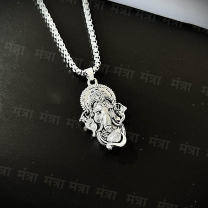 Ganesh Ji Face Necklace - Silver Plated