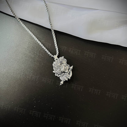 Krishna Ji Mor & Bansuri Necklace - Silver Plated