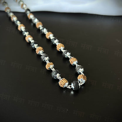 Rudraksha Karungali Malai Silver Plated Necklace - Certified