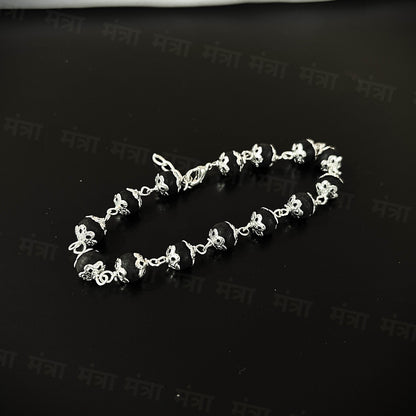 Flower Bracelet Karungali Malai Silver Plated Cap - Certified