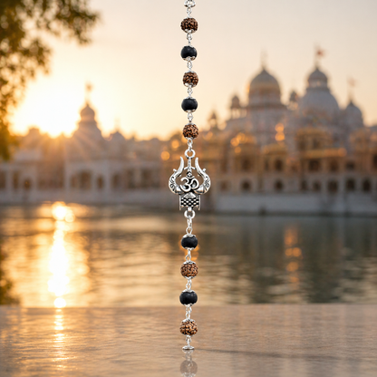 Karungali Rudraksha Shiv Om Trishul Bracelet- Silver Plated