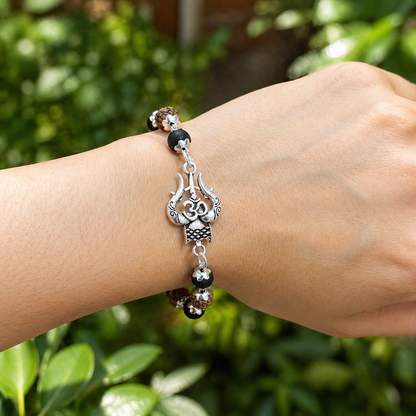 Karungali Rudraksha Shiv Om Trishul Bracelet- Silver Plated