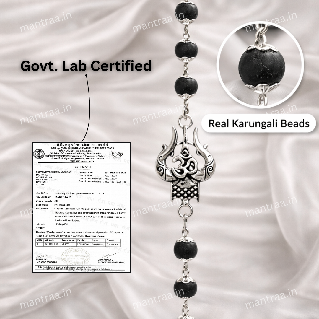 Shiv Trishul Karungali Bracelet - Silver Plated