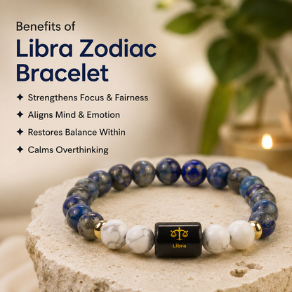 Libra (तुला राशि) Zodiac Lapis Lazuli & Howlite Bracelet