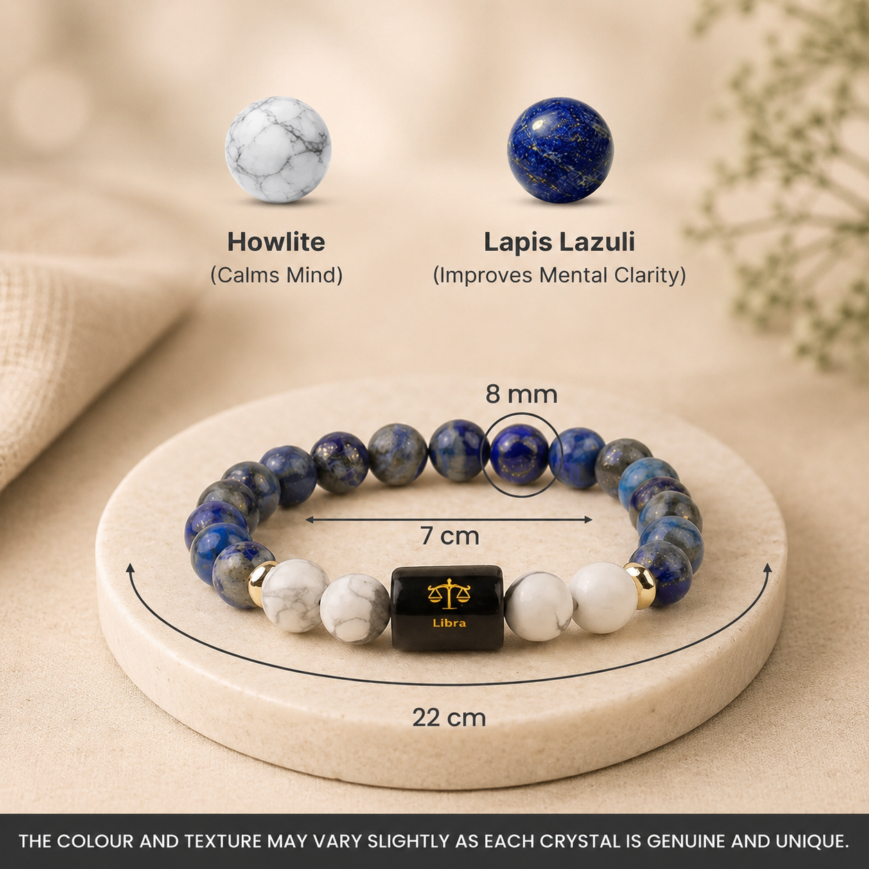 Libra (तुला राशि) Zodiac Lapis Lazuli & Howlite Bracelet