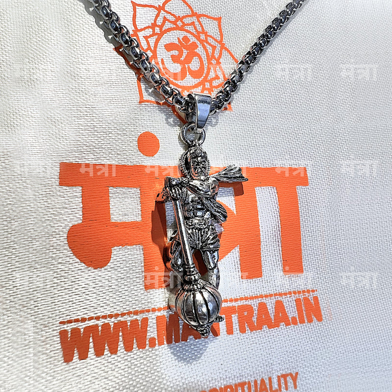 Hanumanji With Gada Necklace - Silver Plated