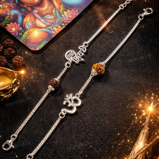 Shiv Om Rudraksha Bracelet Combo – Silver Plated