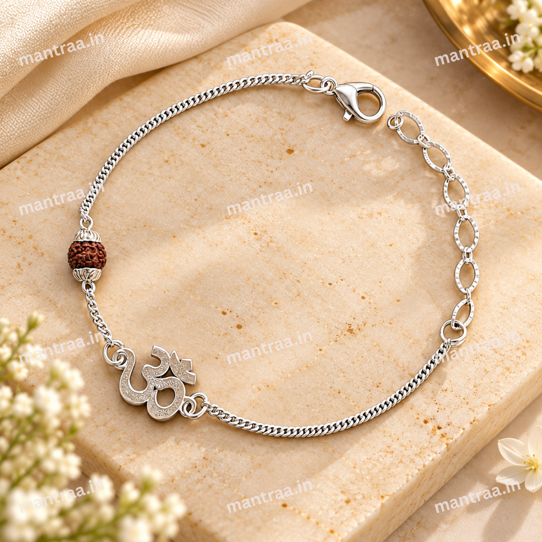 Divine Om Rudraksha Bracelet – Silver Plated