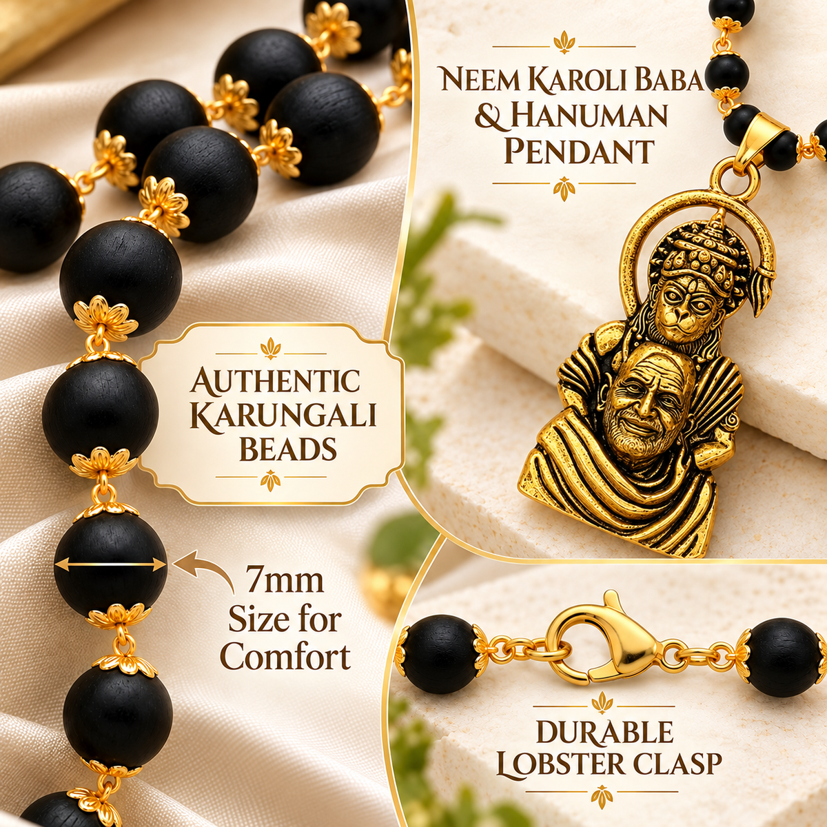 Hanuman Ansh Neem Karoli Baba Karungali Necklace - Certified