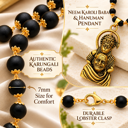 Hanuman Ansh Neem Karoli Baba Karungali Necklace - Certified