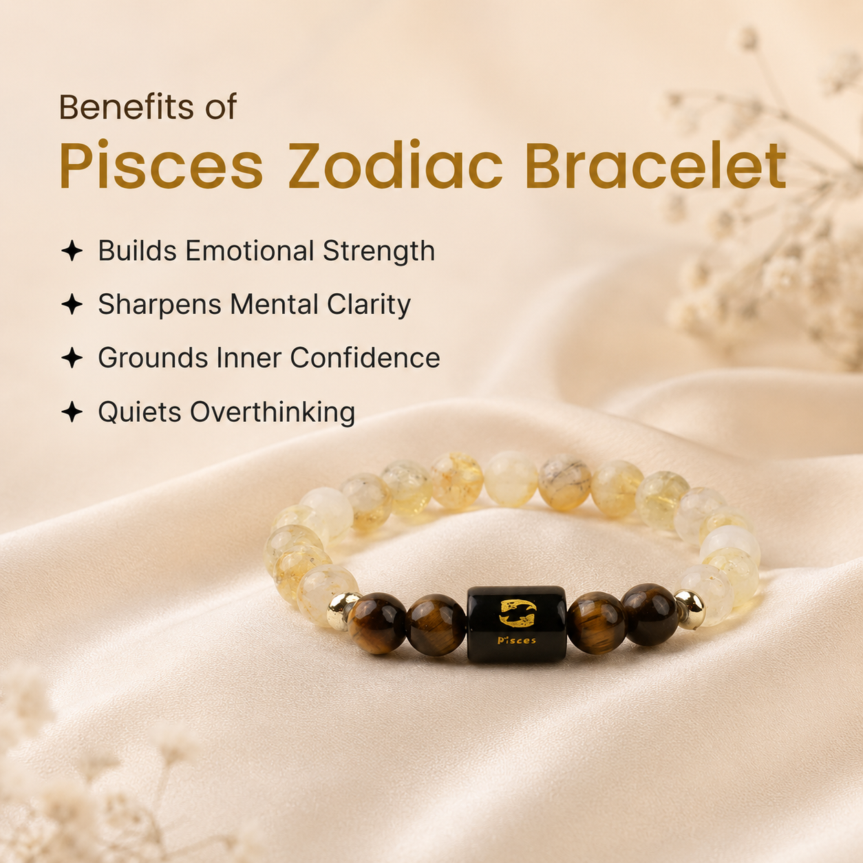 Pisces (मीन राशि) Zodiac Citrine & Tiger Eye Bracelet