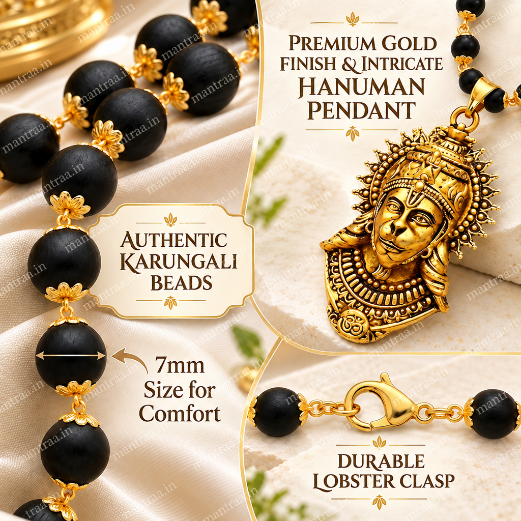 Gold Plated Hanuman Karungali Mala - Certified