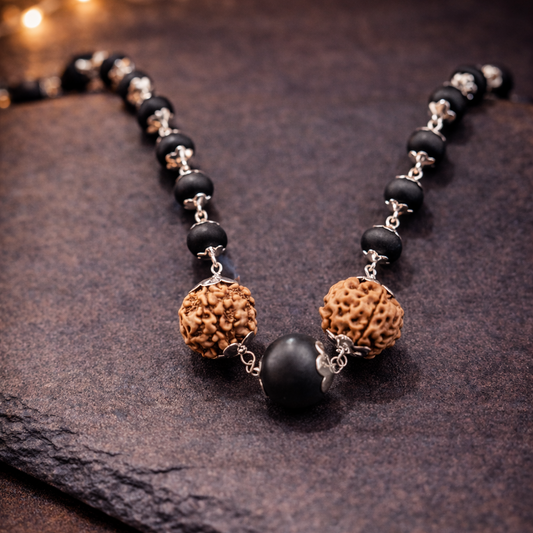 Original Karungali & Rudraksha Beads Necklace - Silver Plated