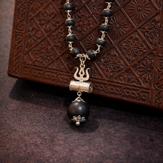 Shiv Trishul Karungali Necklace - Silver Plated