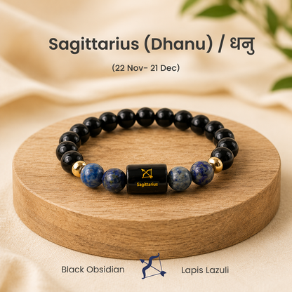 Sagittarius (धनु राशि) Zodiac Black Obsidian & Lapis Lazuli Bracelet