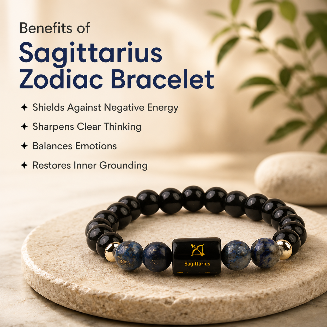 Sagittarius (धनु राशि) Zodiac Black Obsidian & Lapis Lazuli Bracelet