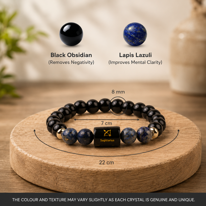 Sagittarius (धनु राशि) Zodiac Black Obsidian & Lapis Lazuli Bracelet