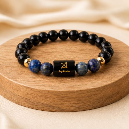 Sagittarius (धनु राशि) Zodiac Black Obsidian & Lapis Lazuli Bracelet