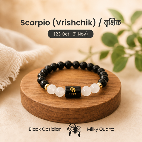 Scorpio (वृश्चिक राशि) Zodiac Black Obsidian & Milky Quartz Bracelet