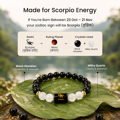 Scorpio (वृश्चिक राशि) Zodiac Black Obsidian & Milky Quartz Bracelet