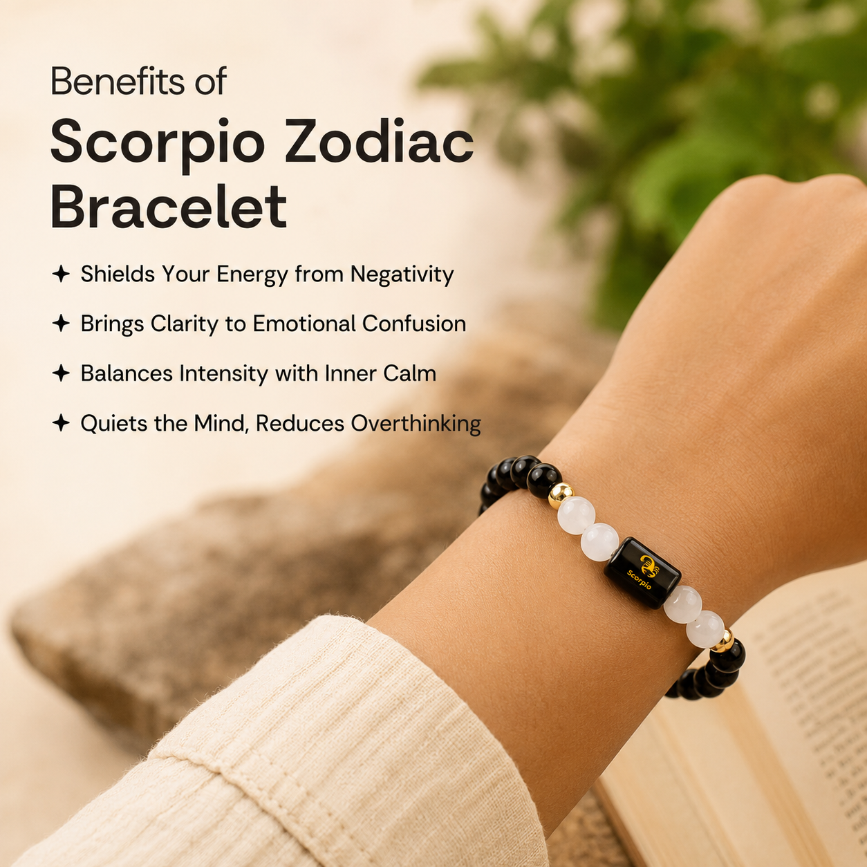 Scorpio (वृश्चिक राशि) Zodiac Black Obsidian & Milky Quartz Bracelet